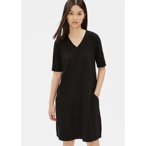 Eileen Fisher Dress Women’s Small Petite Organic Cotton Stretch V-Neck Dress